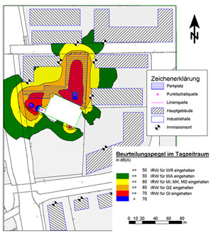 Map of rating level distribution according to the technical guidelines about noise 